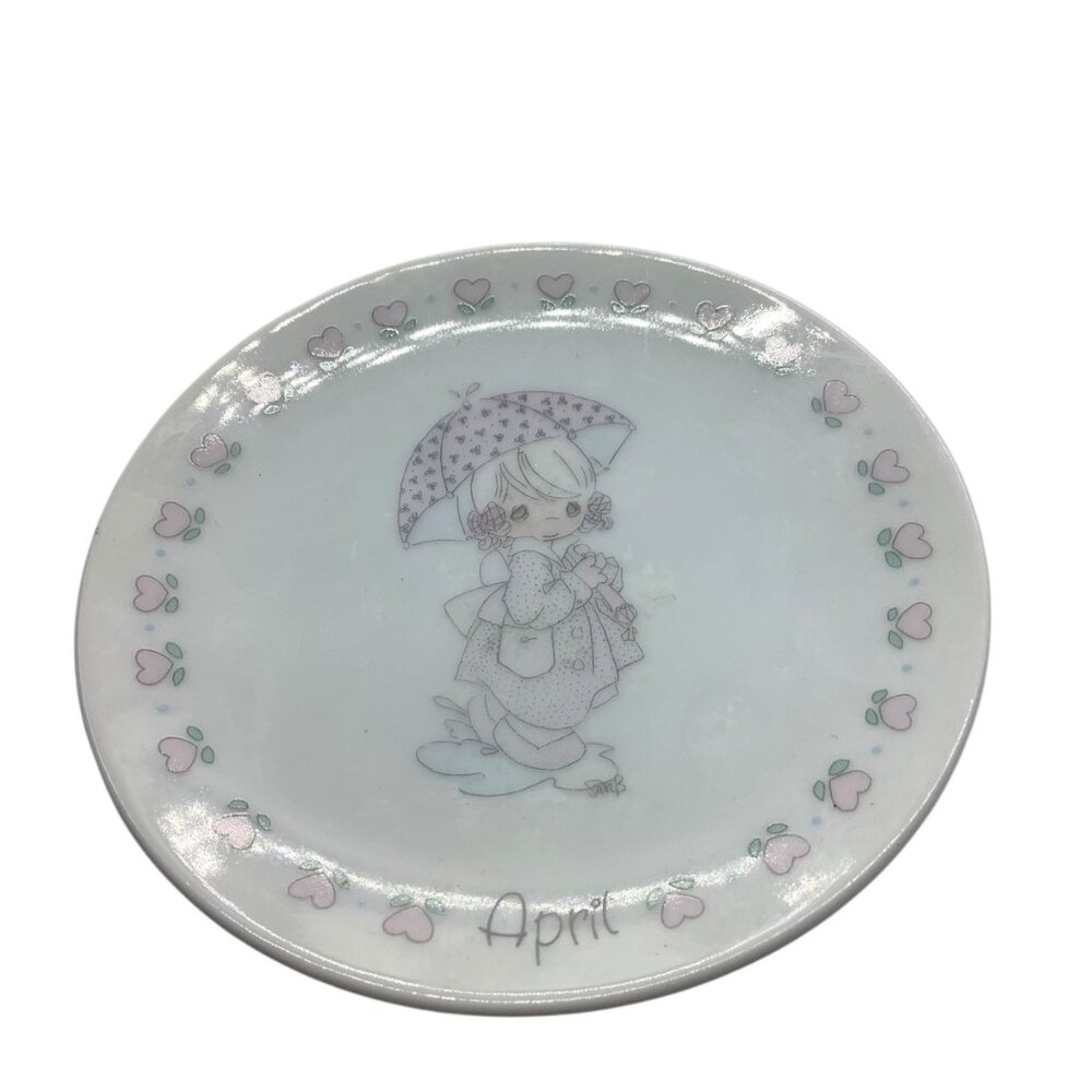 Vtg‎ Precious Moments April Collectible Plate 1988 3.5" Porcelain Birthday Decor